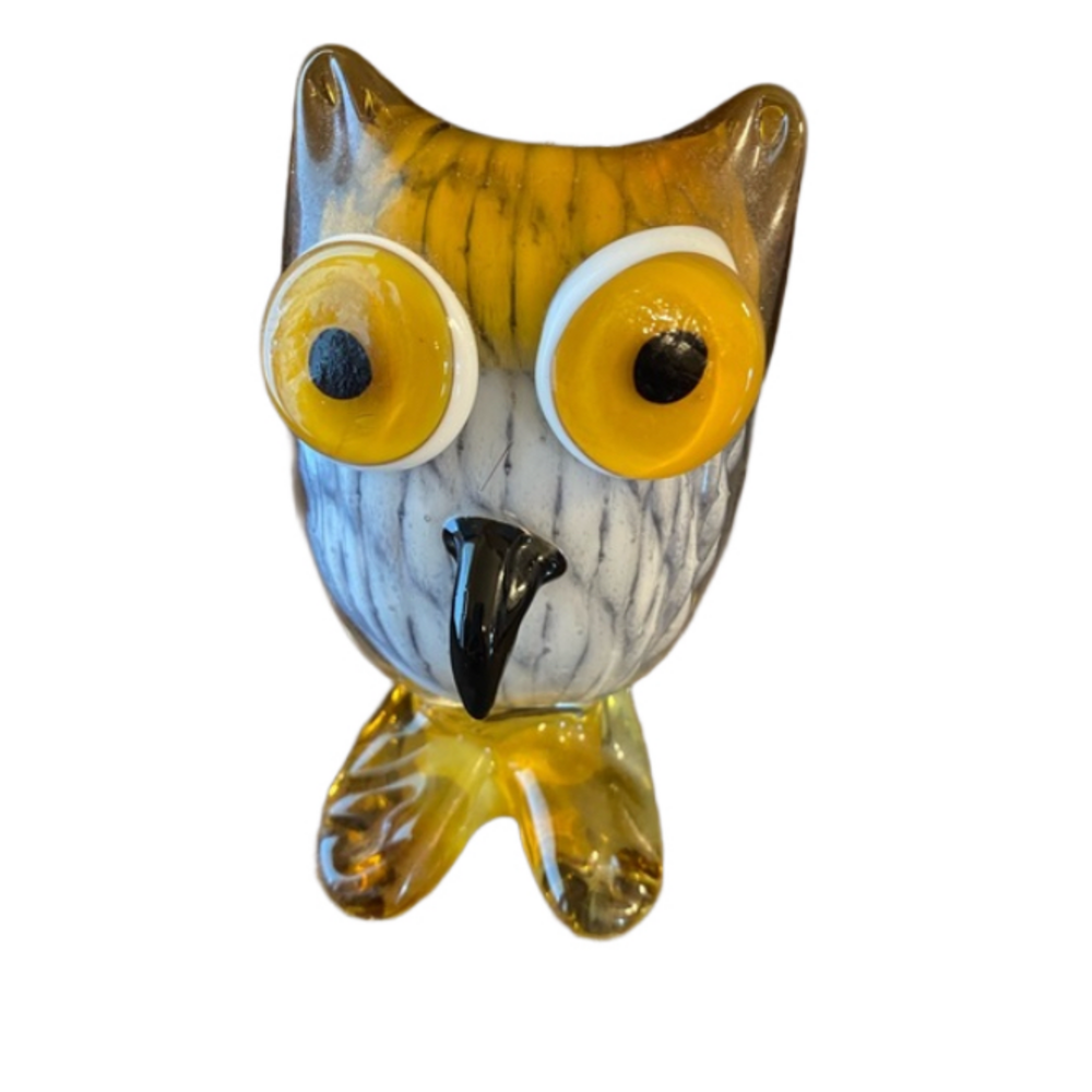 Vintage MCM Art Glass Owl Figurine Hand Blown Murano Style